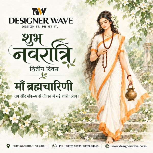 Navratri Day 2 — Maa Brahmacharini — Social Media Post design by Designer Wave
