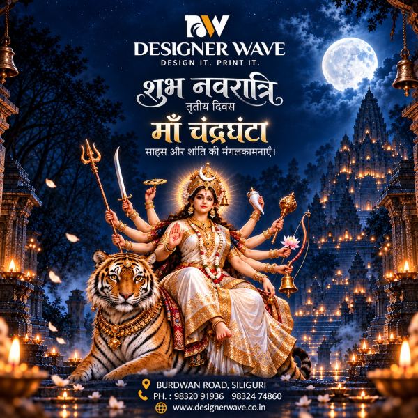 Navratri Day 3 — Maa Chandraghanta — Social Media Post design by Designer Wave