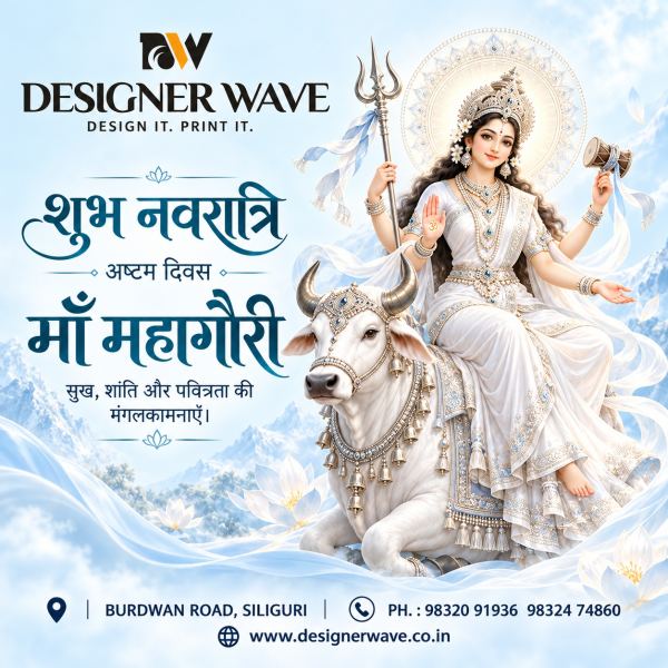 Navratri Day 8 — Maa Mahagauri — Social Media Post design by Designer Wave