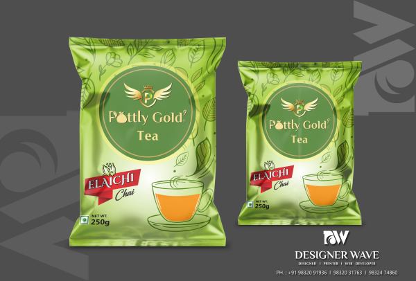 Pottly Gold Elaichi — Tea Packaging design by Designer Wave