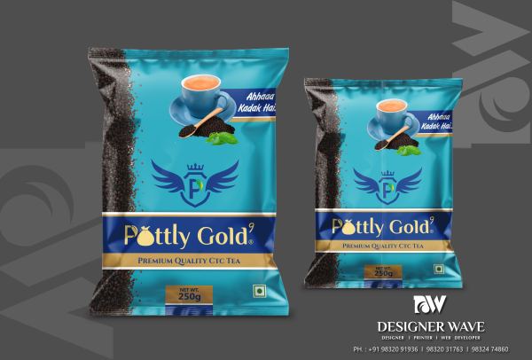 Pottly Gold Tea — Tea Packaging design by Designer Wave
